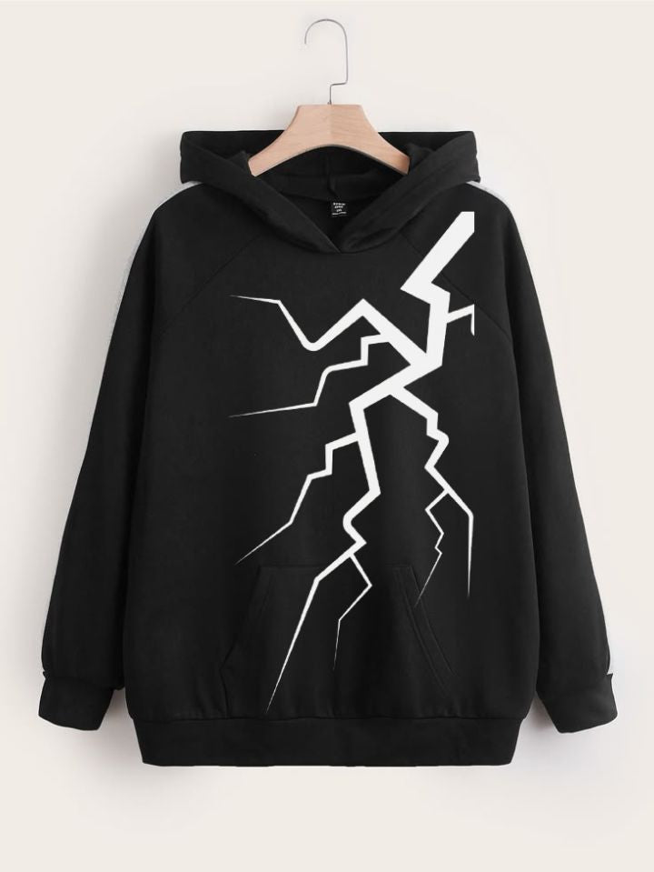 Men & Women Black Lightning Graphic Hoodie | Unisex Streetwear Pullover Sweatshirt