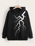 Men & Women Black Lightning Graphic Hoodie | Unisex Streetwear Pullover Sweatshirt