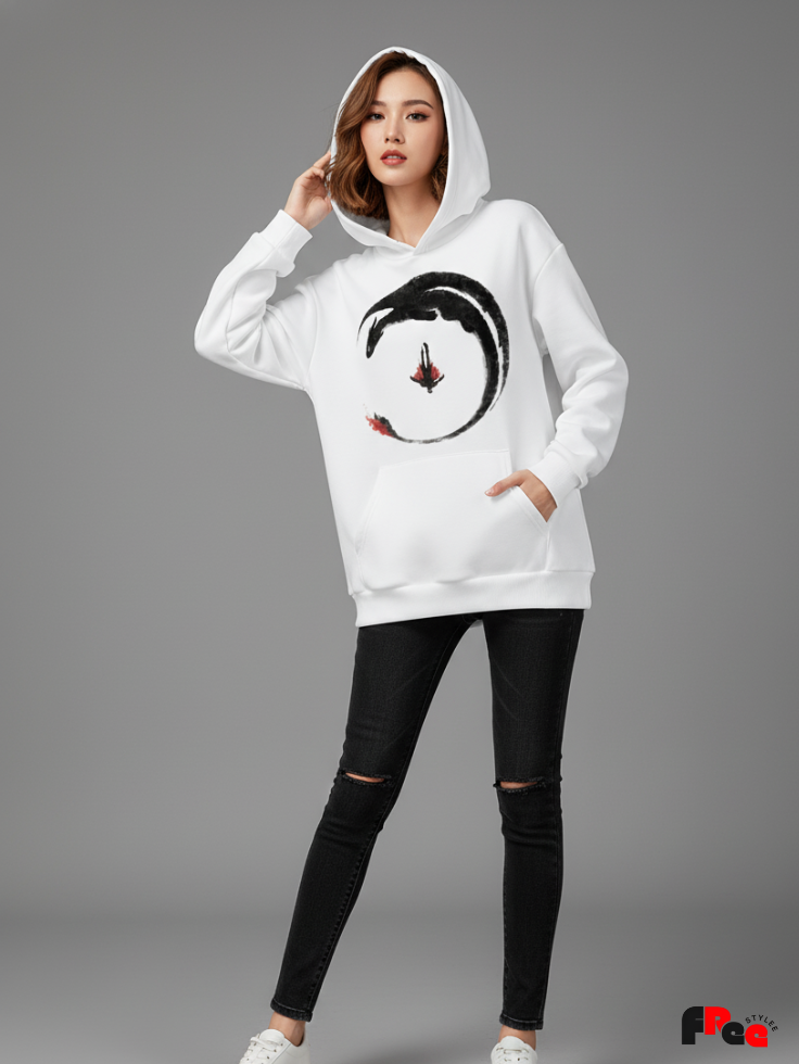 Unisex White Japanese Art Print Hoodie – Premium Fleece Streetwear Sweatshirt for Men & Women