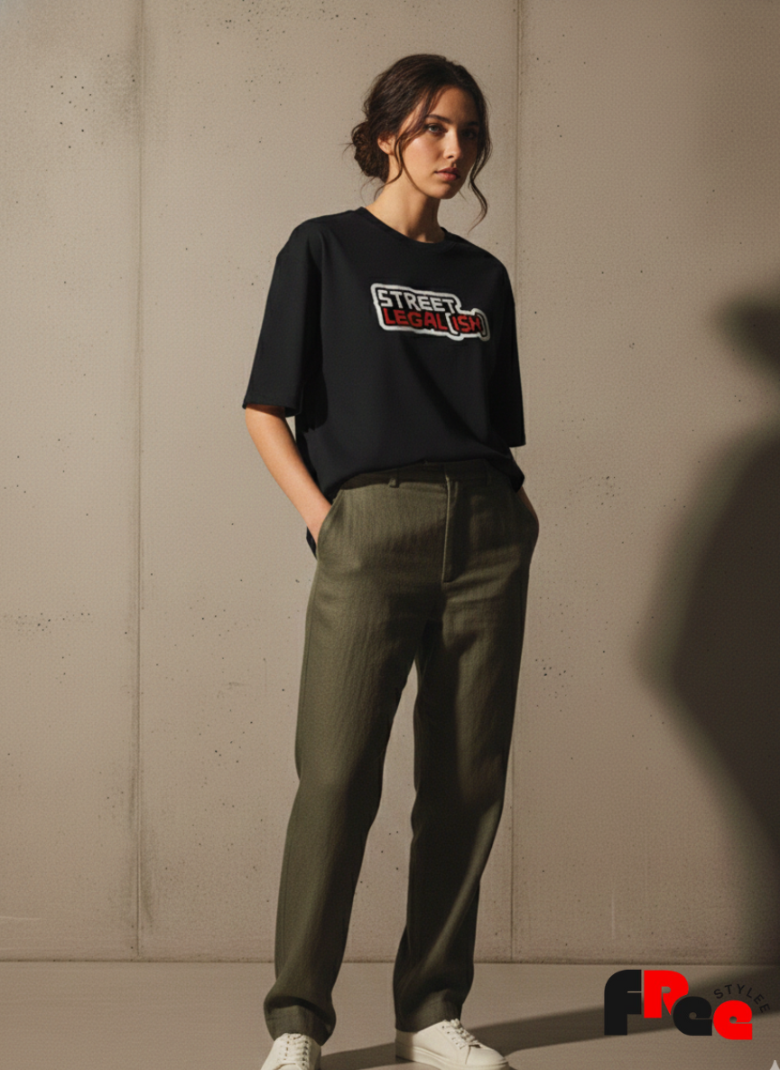 Street Legal-ish Black Graphic T-Shirt | Urban Streetwear Cotton Tee