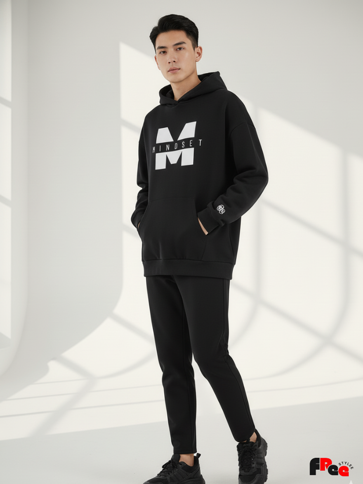 Unisex Black Mindset Print Hoodie – Premium Fleece Motivational Streetwear Sweatshirt