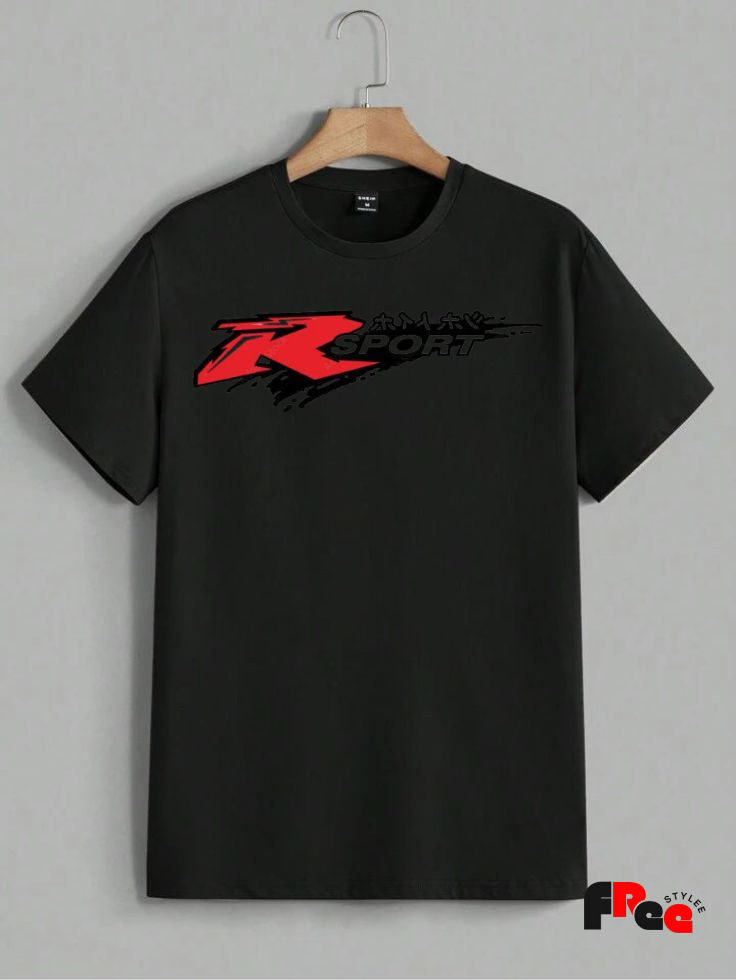 Unisex Black R Sport Racing Logo T-Shirt – Premium Cotton Performance Streetwear Tee