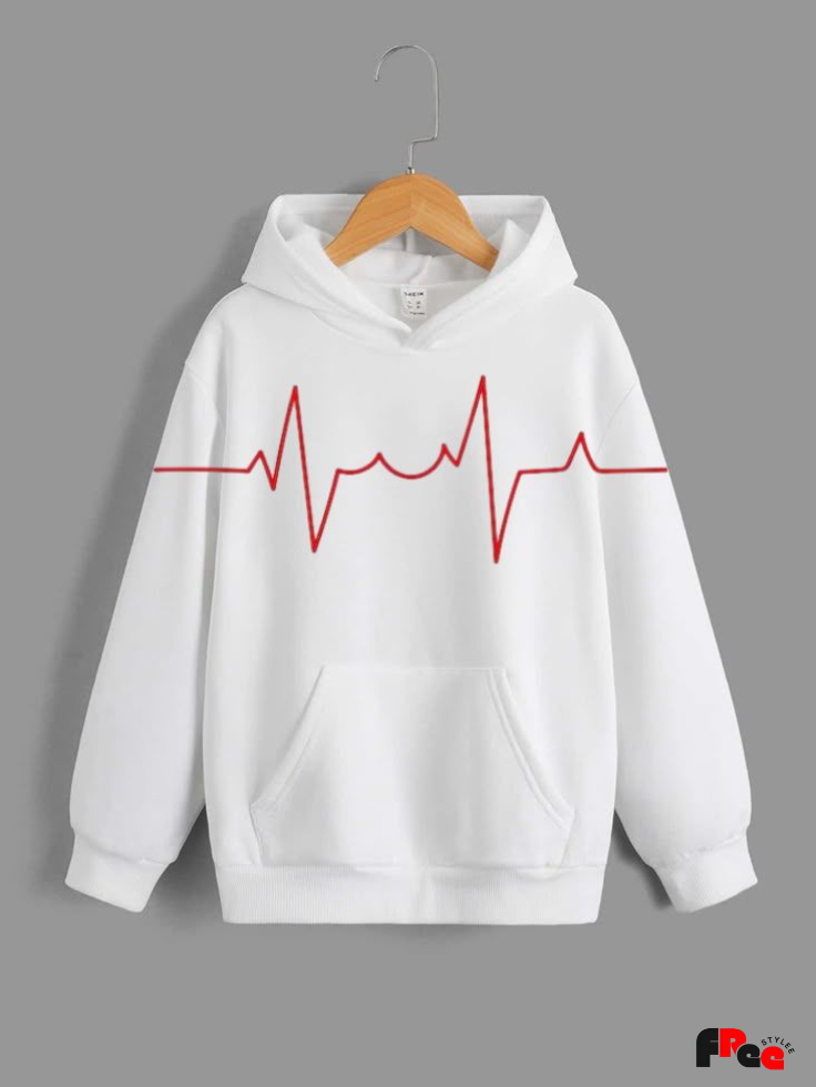 Unisex White Heartbeat Graphic Hoodie – Premium Fleece Winter Sweatshirt for Men & Women