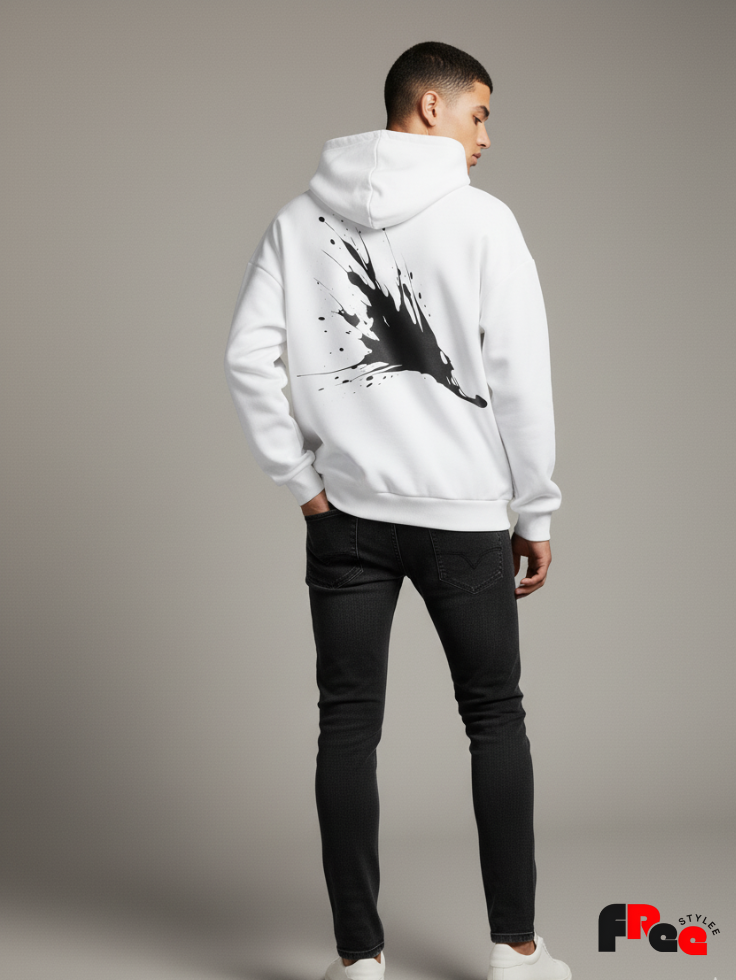 Urban Paint Splash White Hoodie for Men & Women | Streetwear Oversized Graphic Sweatshirt