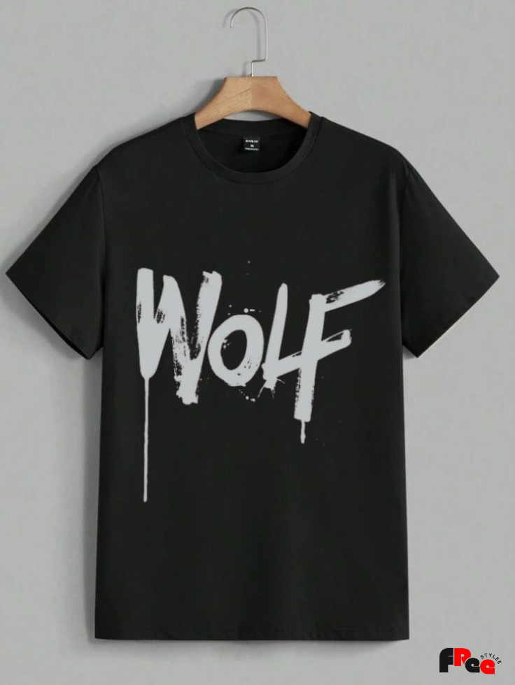 Unisex Black “Wolf” Typography Printed T-Shirt – Premium Cotton Streetwear Tee
