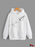 Unisex White Paper Plane Graphic Hoodie – Premium Fleece Casual Streetwear Sweatshirt