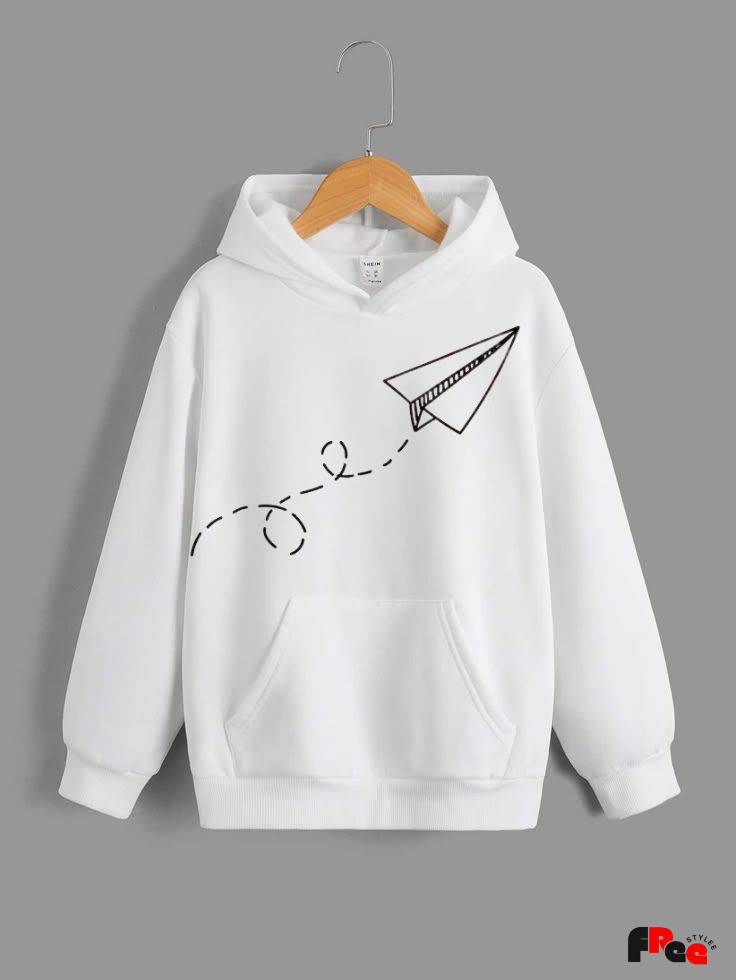 Unisex White Paper Plane Graphic Hoodie – Premium Fleece Casual Streetwear Sweatshirt