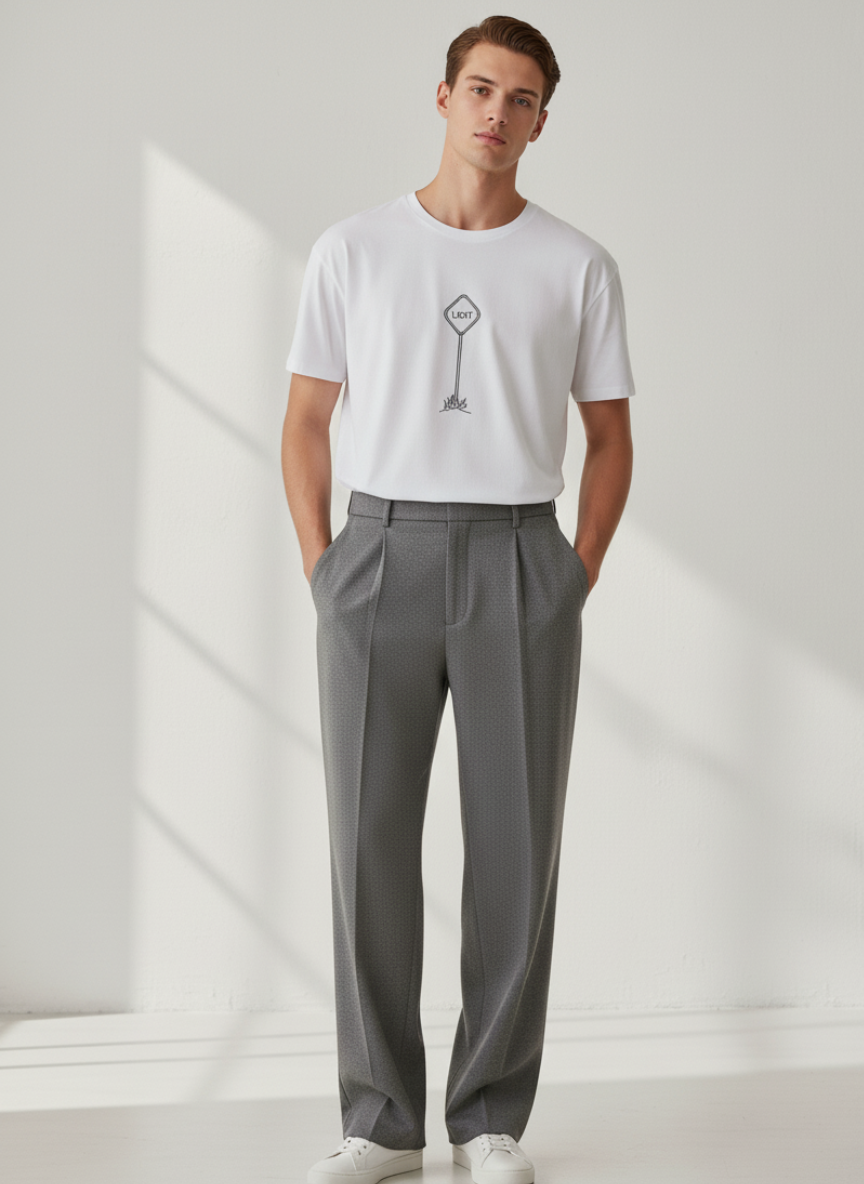 Free Stylee LOST Minimal Line Art White Oversized T-Shirt for Men | Urban Aesthetic Streetwear Tee