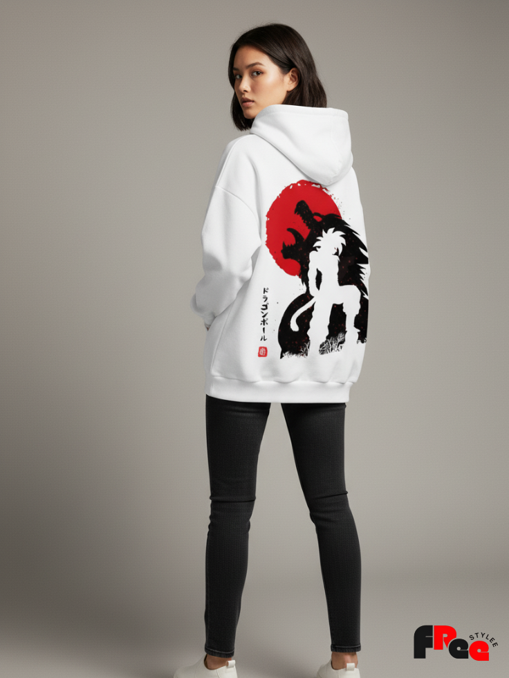 Anime Samurai Dragon Back Print White Hoodie | Japanese Streetwear Unisex Sweatshirt