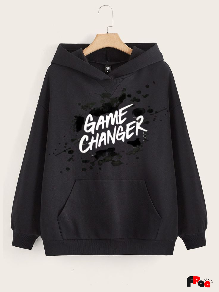Unisex Black Game Changer Print Hoodie – Premium Fleece Motivational Streetwear Sweatshirt