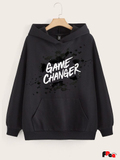 Unisex Black Game Changer Print Hoodie – Premium Fleece Motivational Streetwear Sweatshirt