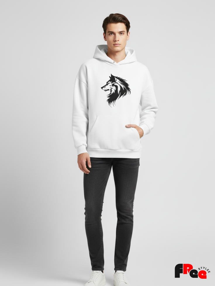 Wolf Spirit White Hoodie | Aesthetic Animal Print Unisex Streetwear Sweatshirt