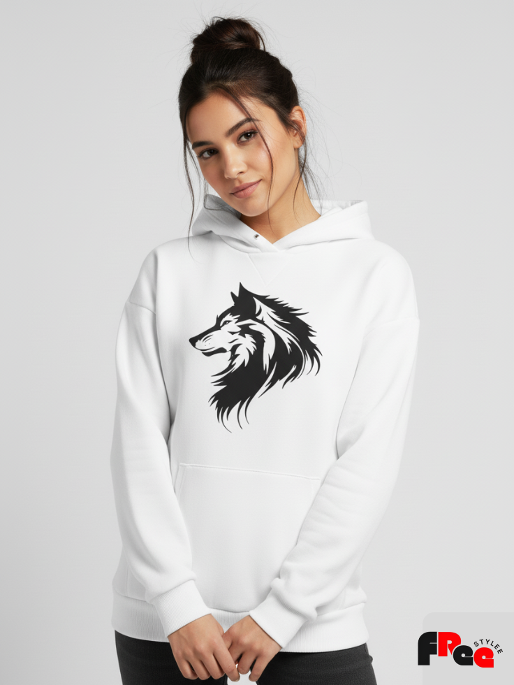 Wolf Spirit White Hoodie | Aesthetic Animal Print Unisex Streetwear Sweatshirt
