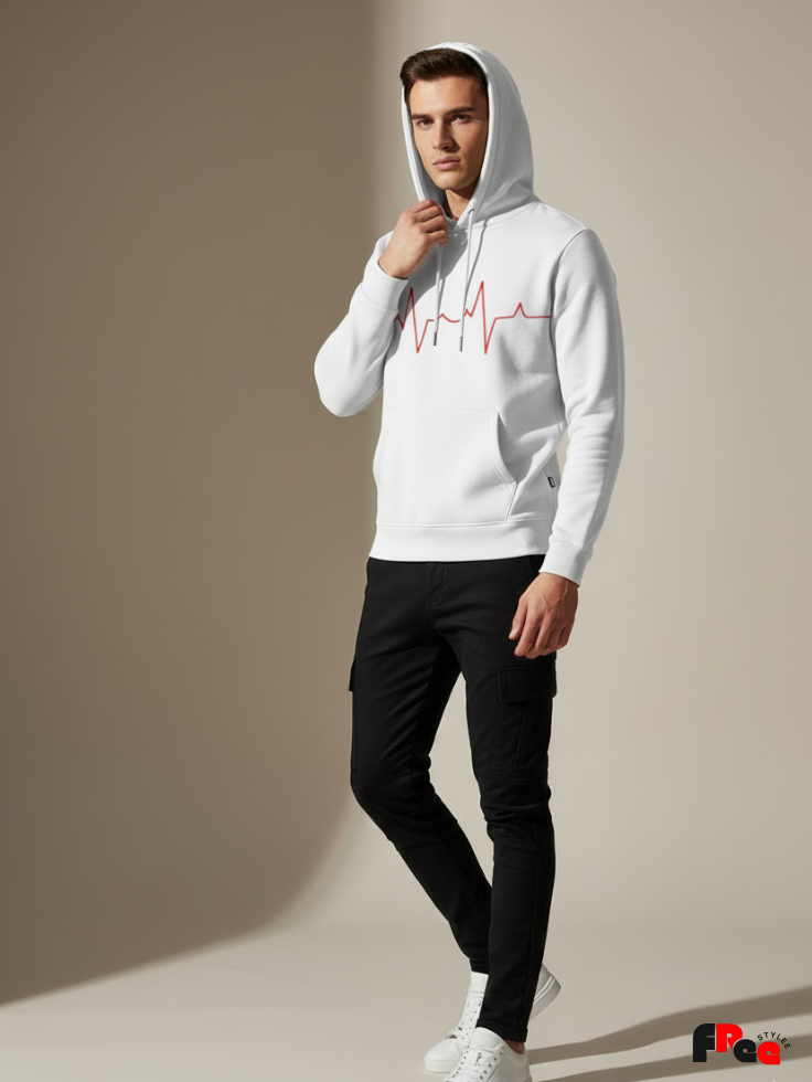 Unisex White Heartbeat Graphic Hoodie – Premium Fleece Winter Sweatshirt for Men & Women