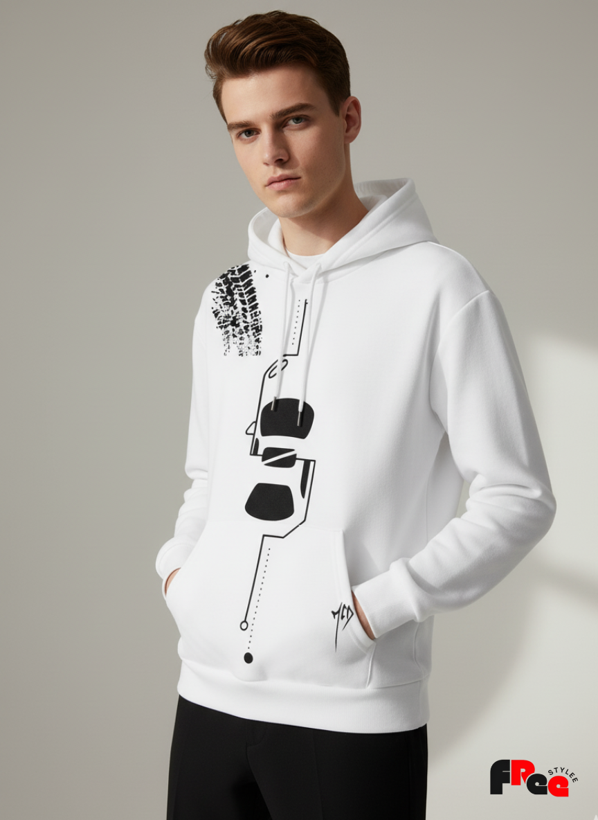 White Abstract Graphic Hoodie for Men & Women | Unisex Streetwear Pullover