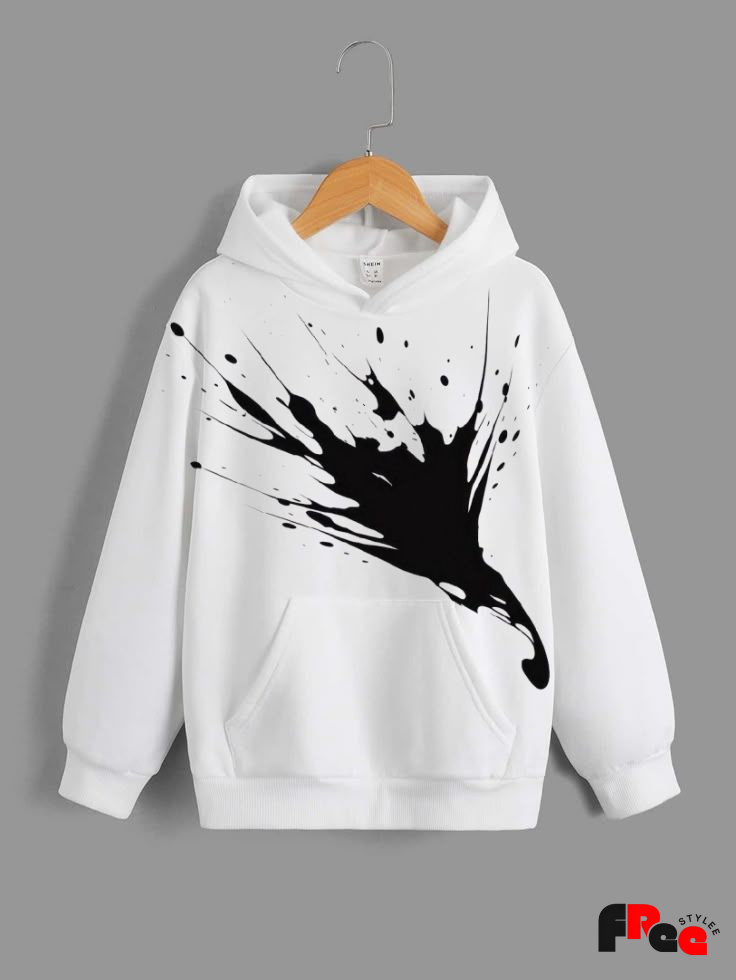 Urban Paint Splash White Hoodie for Men & Women | Streetwear Oversized Graphic Sweatshirt