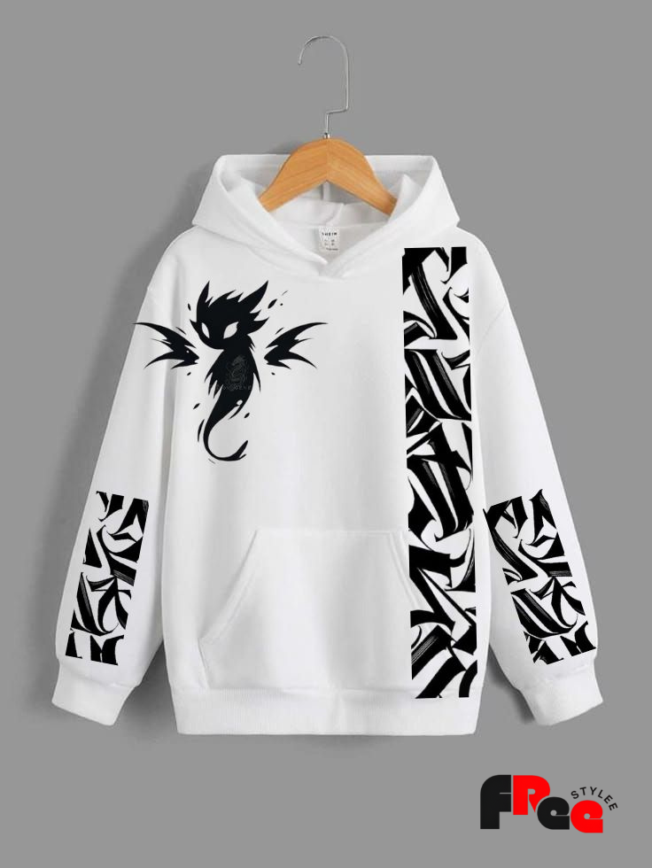 Free Stylee Ghost Graffiti Print White Oversized Hoodie for Men | Aesthetic Streetwear Sweatshirt