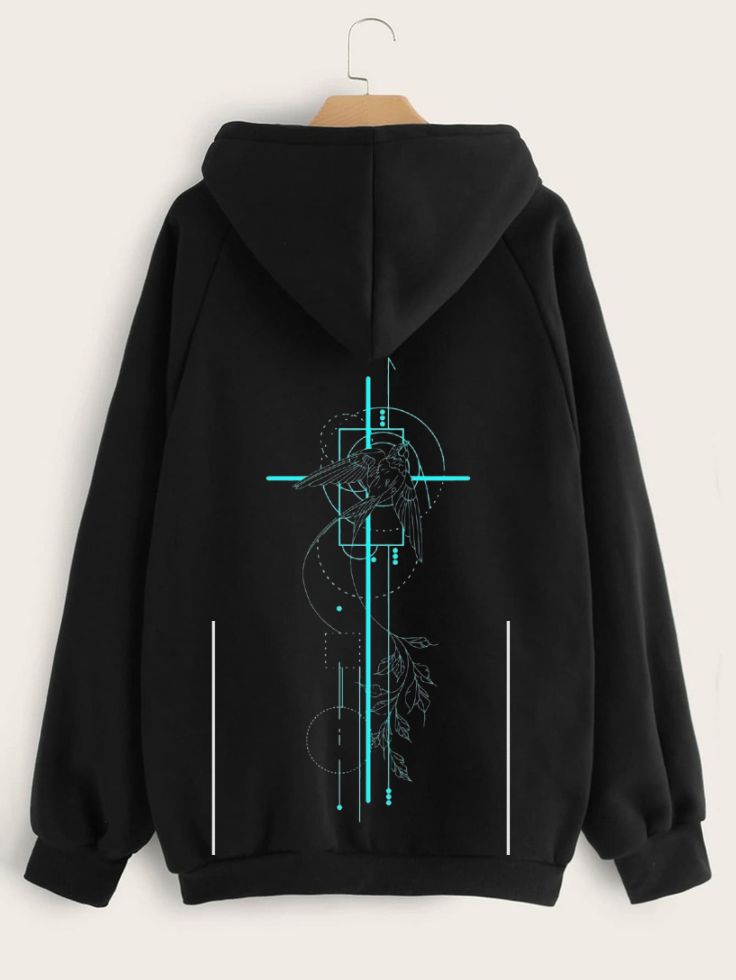 Abstract Bird Tech Graphic Hoodie – Black
