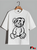 Free Stylee Graffiti Teddy Bear Print White Regular Fit Unisex T-Shirt | Urban Aesthetic Streetwear Tee