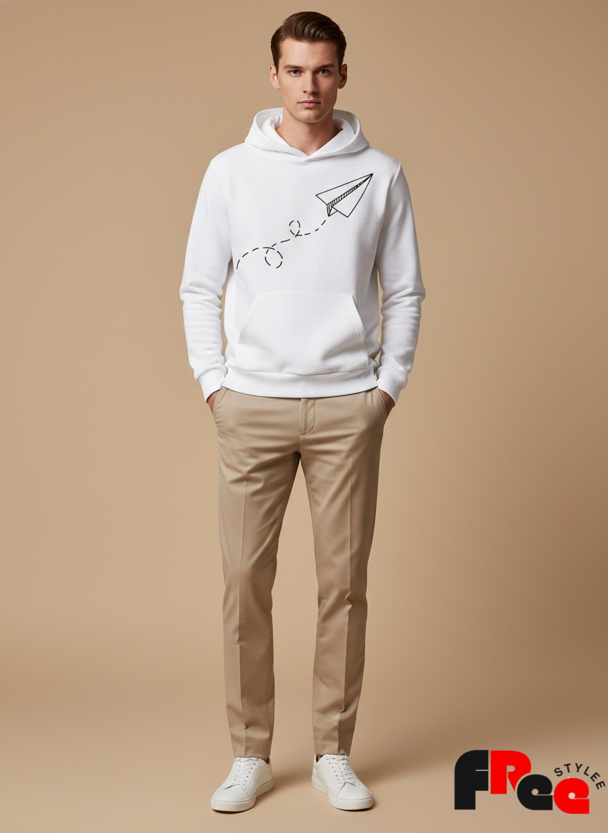 Minimal Paper Plane Graphic Hoodie – White