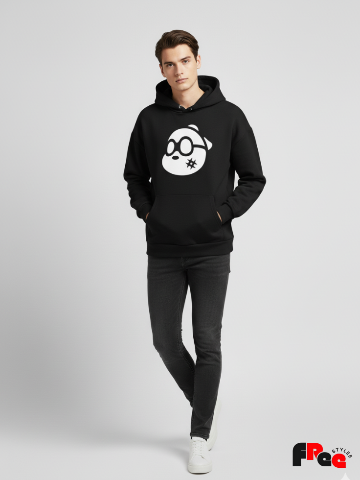 Cute Panda Face Black Hoodie | Kawaii Cartoon Unisex Winter Sweatshirt