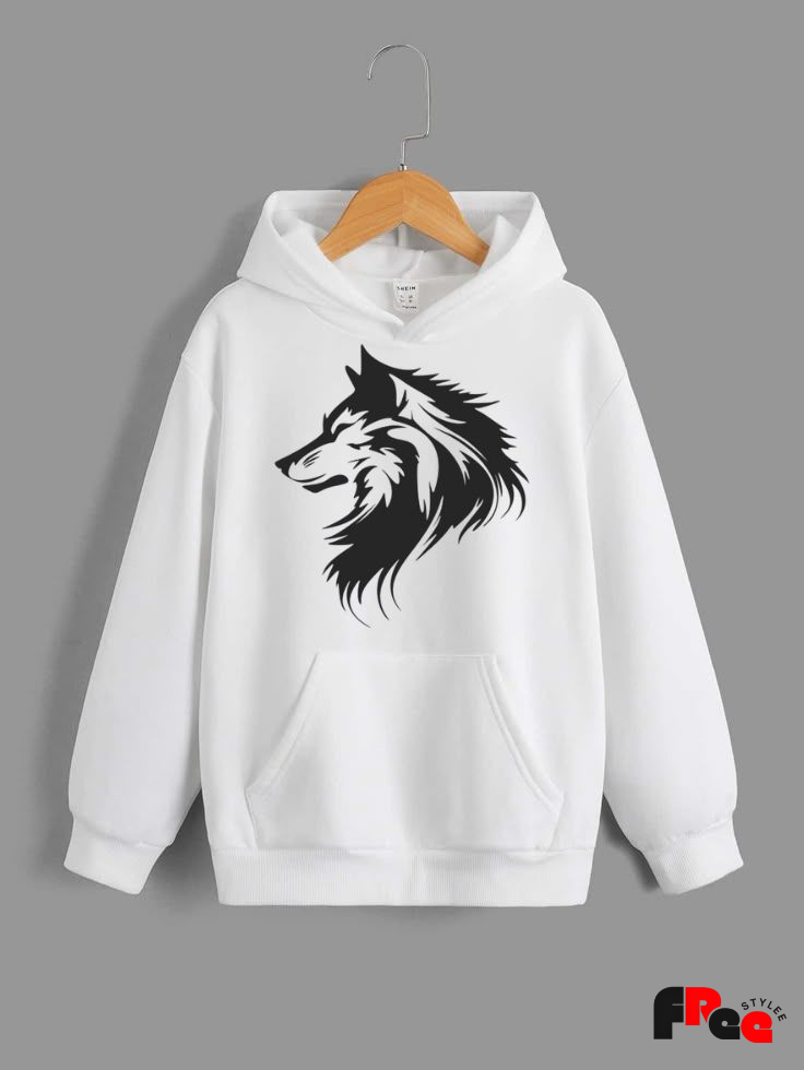 Wolf Spirit White Hoodie | Aesthetic Animal Print Unisex Streetwear Sweatshirt