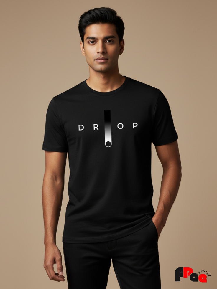 DROP Minimal Black T-Shirt | Premium Aesthetic Oversized Streetwear Tee