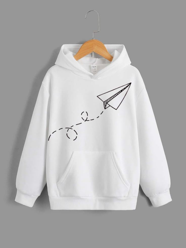 Minimal Paper Plane Graphic Hoodie – White