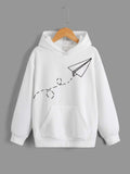 Minimal Paper Plane Graphic Hoodie – White