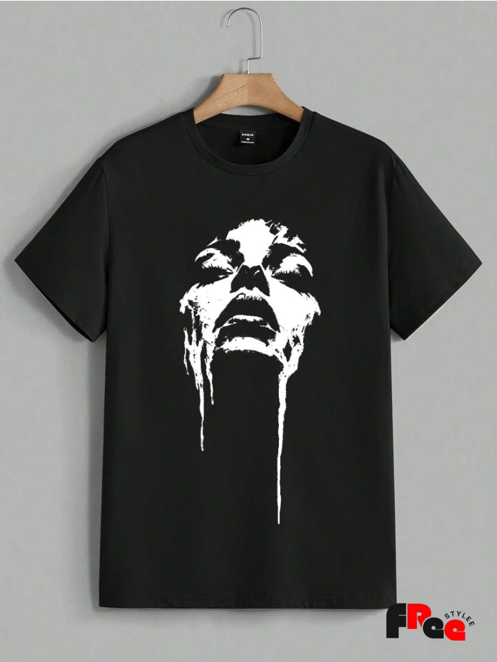 Dripping Horror Face Black T-Shirt | Dark Art Aesthetic Oversized Streetwear Tee