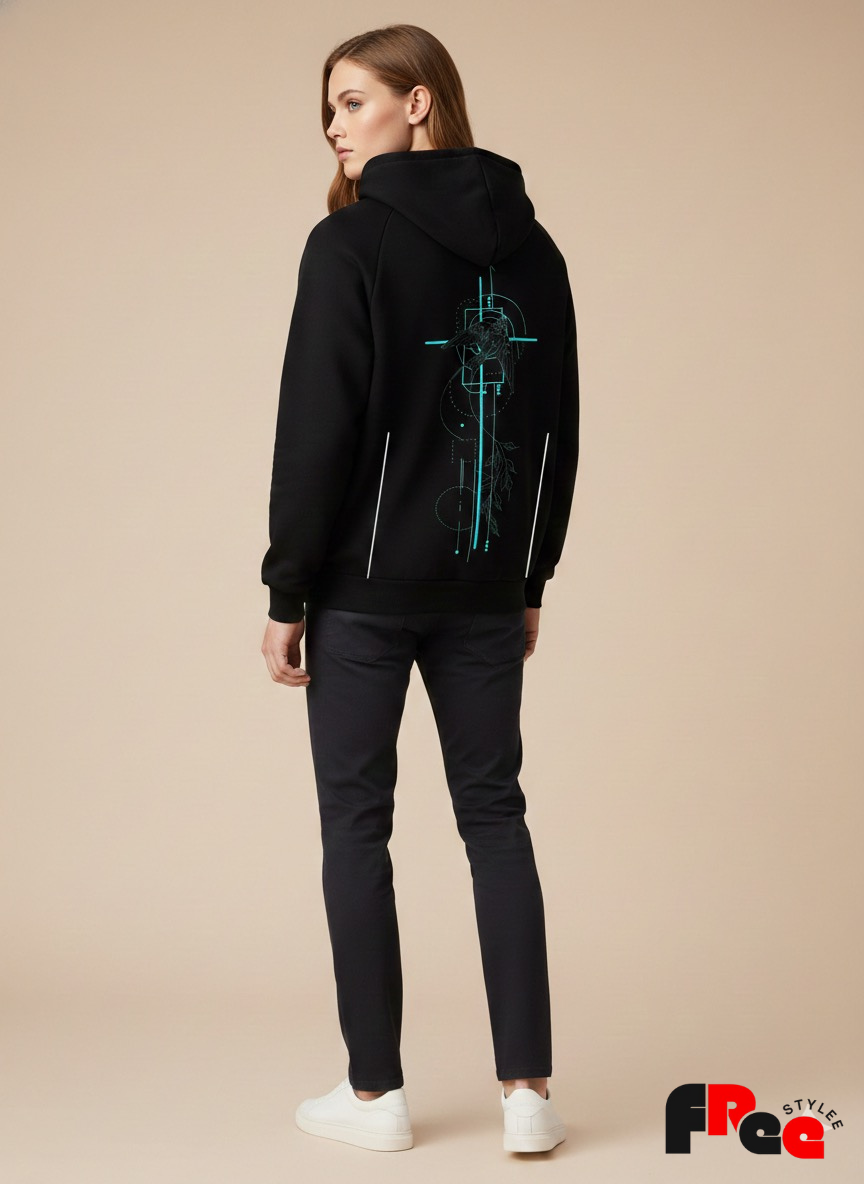 Abstract Bird Tech Graphic Hoodie – Black