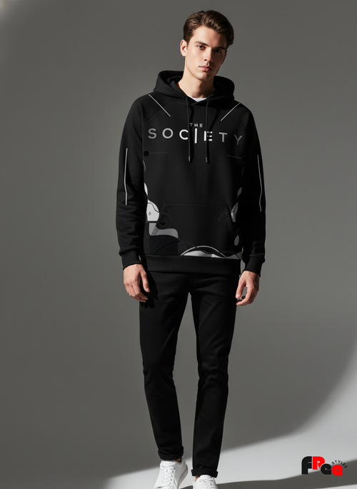 Black “The Society” Graphic Hoodie for Men & Women | Unisex Streetwear Pullover