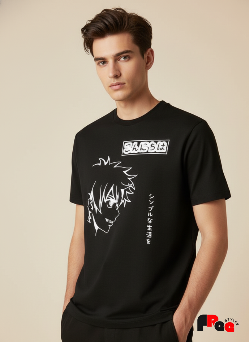Black Anime Graphic T-Shirt for Men & Women | Unisex Japanese Style Cotton Tee