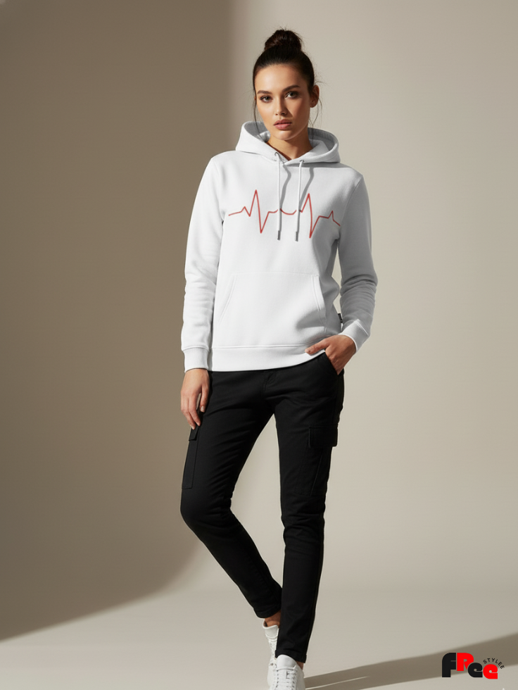 Unisex White Heartbeat Graphic Hoodie – Premium Fleece Winter Sweatshirt for Men & Women