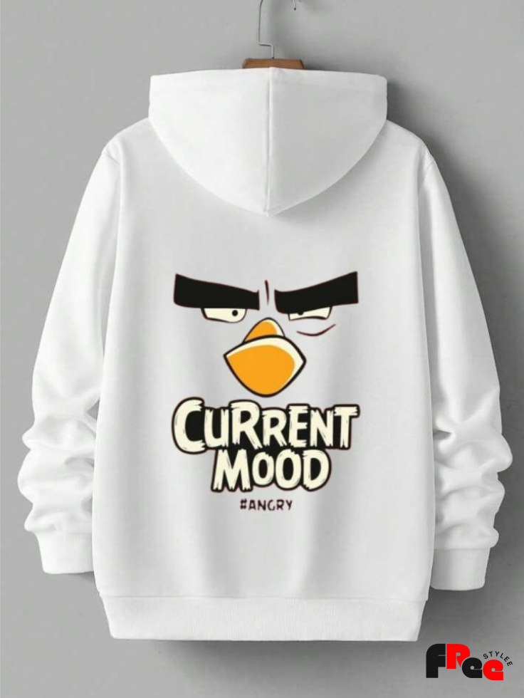 Current Mood Angry White Hoodie | Funny Cartoon Back Print Unisex Streetwear Sweatshirt