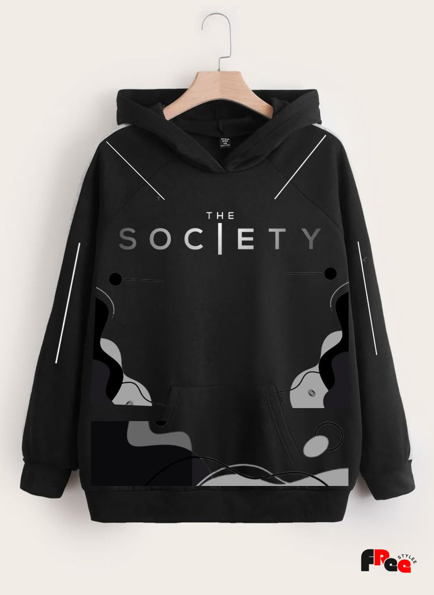 Black “The Society” Graphic Hoodie for Men & Women | Unisex Streetwear Pullover