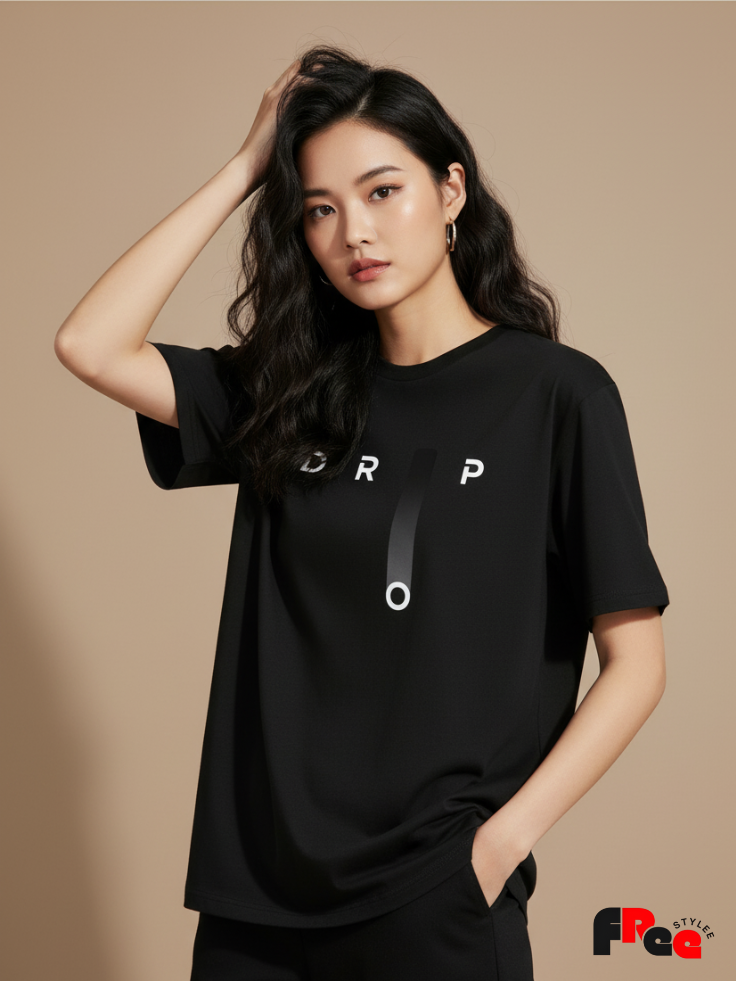 DROP Minimal Black T-Shirt | Premium Aesthetic Oversized Streetwear Tee