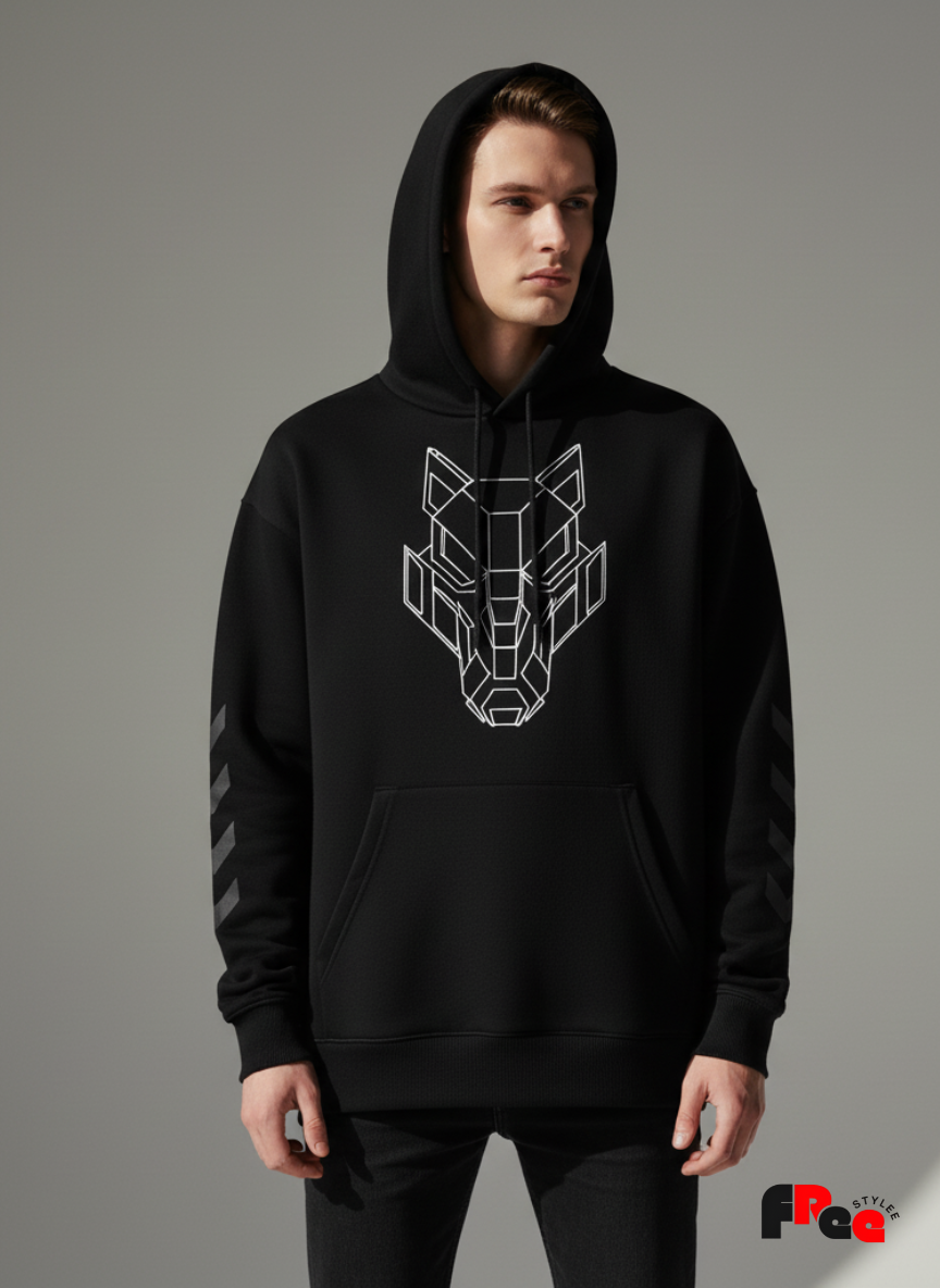 Black Graphic Hoodie for Men & Women | Unisex Techwear Streetwear Pullover
