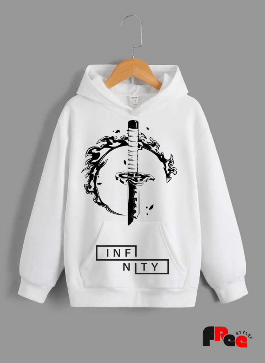 Unisex White Hoodie with Sword & Infinity Print | Premium Streetwear