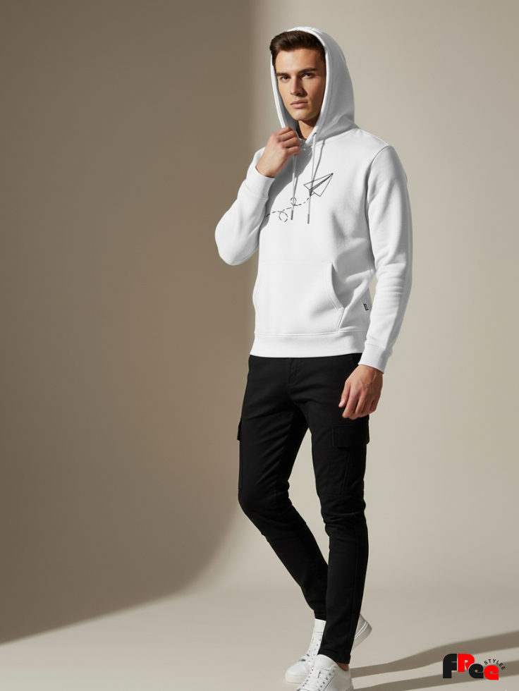 Unisex White Paper Plane Graphic Hoodie – Premium Fleece Casual Streetwear Sweatshirt