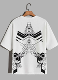 Free Stylee Abstract Geometric Hexagon Print White Oversized T-Shirt for Men | Streetwear Graphic Tee