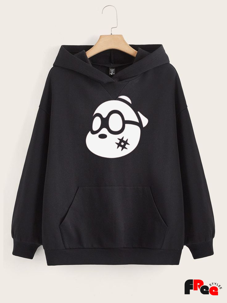 Cute Panda Face Black Hoodie | Kawaii Cartoon Unisex Winter Sweatshirt
