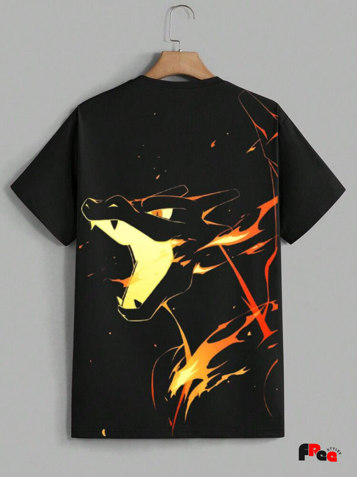 Fire Dragon Roar Black T-Shirt | Power Anime Graphic Oversized Streetwear Tee