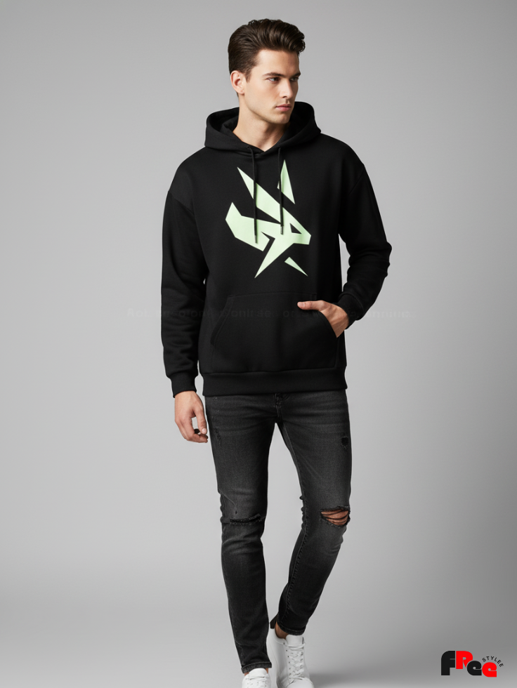 Unisex Black Graphic Hoodie – Premium Fleece Streetwear Hooded Sweatshirt for Men & Women