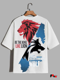 Be The King Like Lion White T-Shirt | Motivational Wolf Graphic Oversized Tee