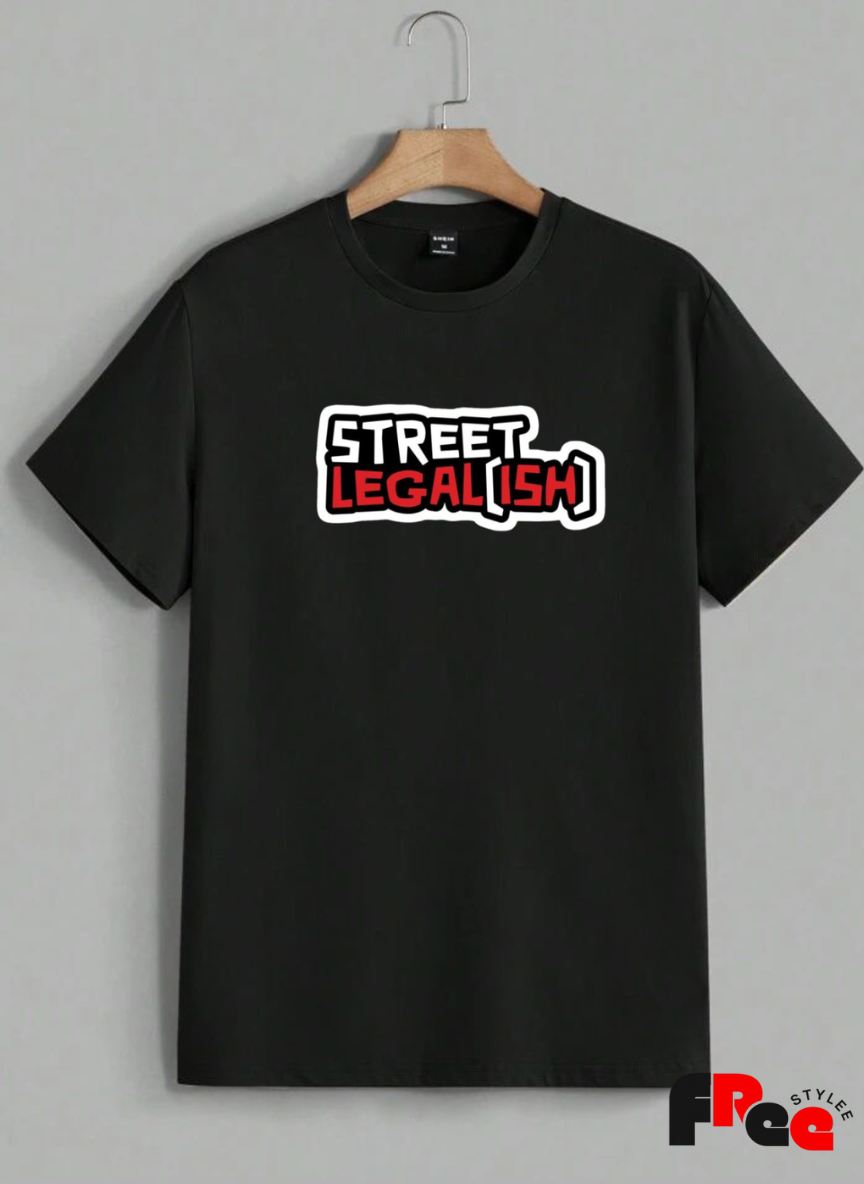 Street Legal-ish Black Graphic T-Shirt | Urban Streetwear Cotton Tee