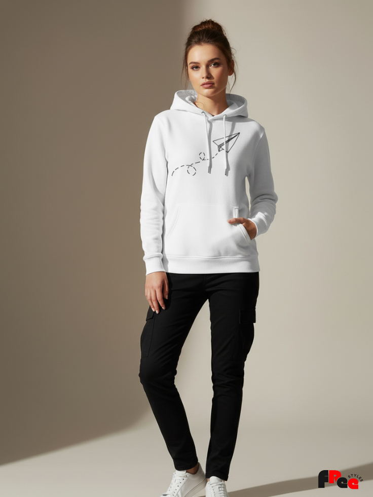 Unisex White Paper Plane Graphic Hoodie – Premium Fleece Casual Streetwear Sweatshirt