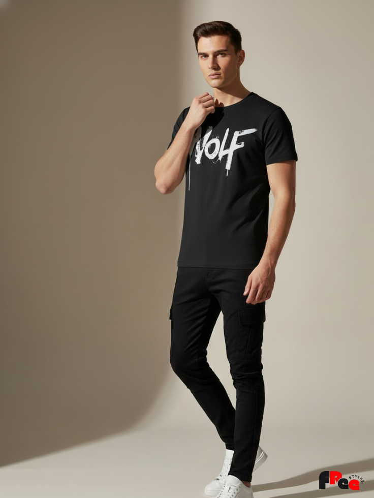 Unisex Black “Wolf” Typography Printed T-Shirt – Premium Cotton Streetwear Tee