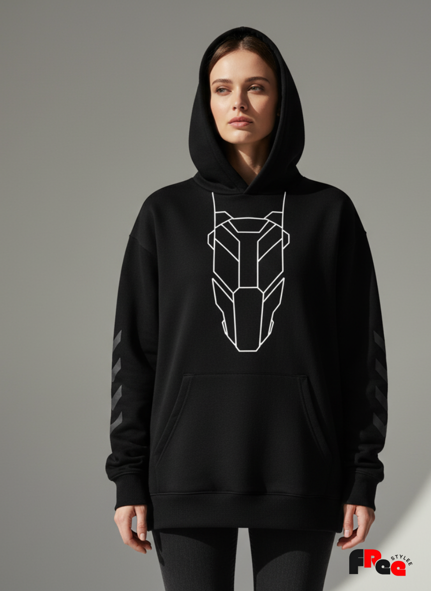 Black Graphic Hoodie for Men & Women | Unisex Techwear Streetwear Pullover