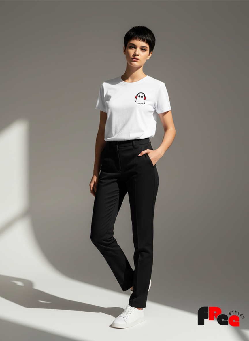 Free Stylee Headphone Ghost Print White Oversized Unisex T-Shirt | Aesthetic Streetwear Graphic Tee